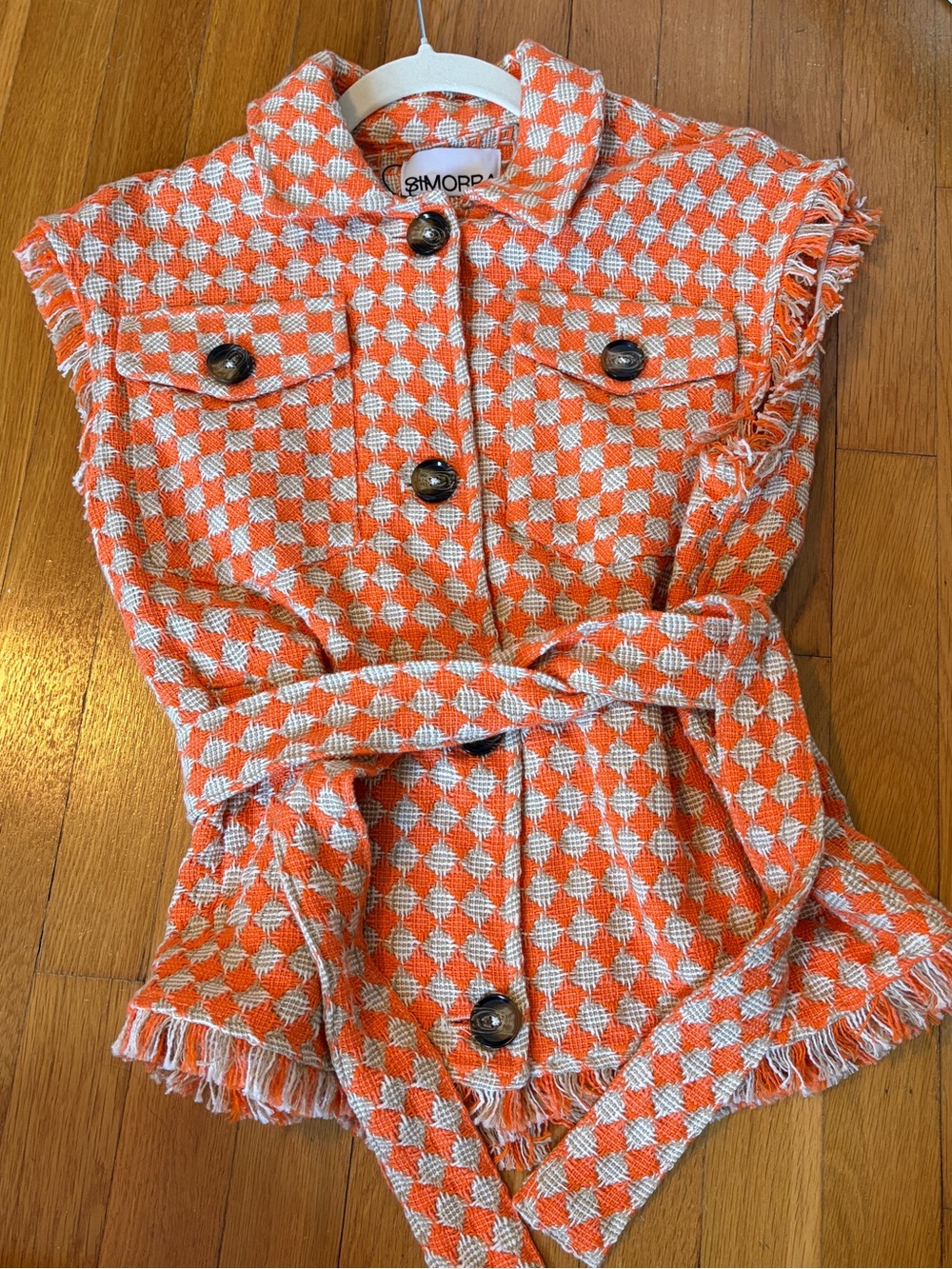Never worn with Tags- Sonora Orange & White Tweed Belted Vest. Bought in Spain